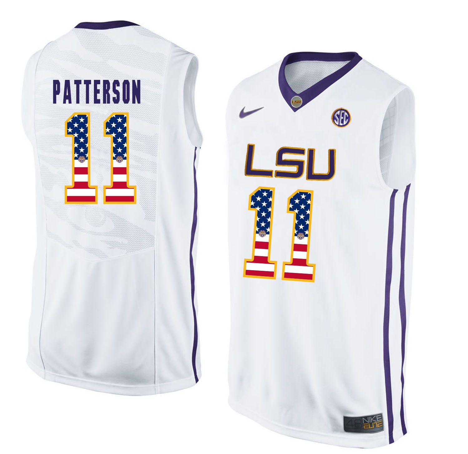 Men LSU Tigers 11 Patterson White Flag Customized NCAA Jerseys